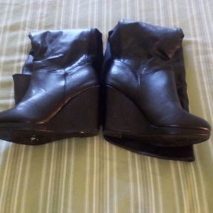 Black 6.5 knee high wedge boots